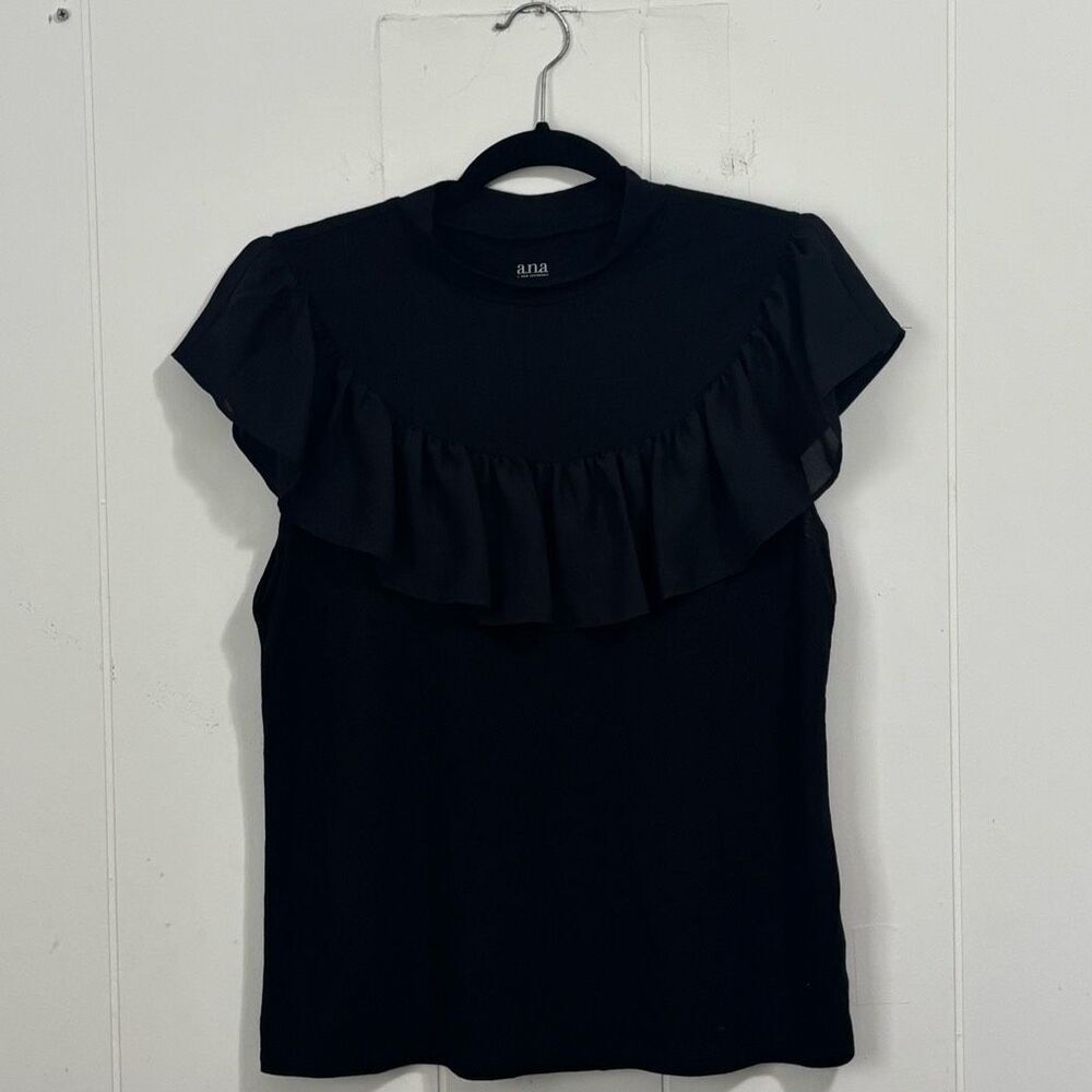 ANA A New Approach Black‎ Ruffle Mock Neck Blouse Large